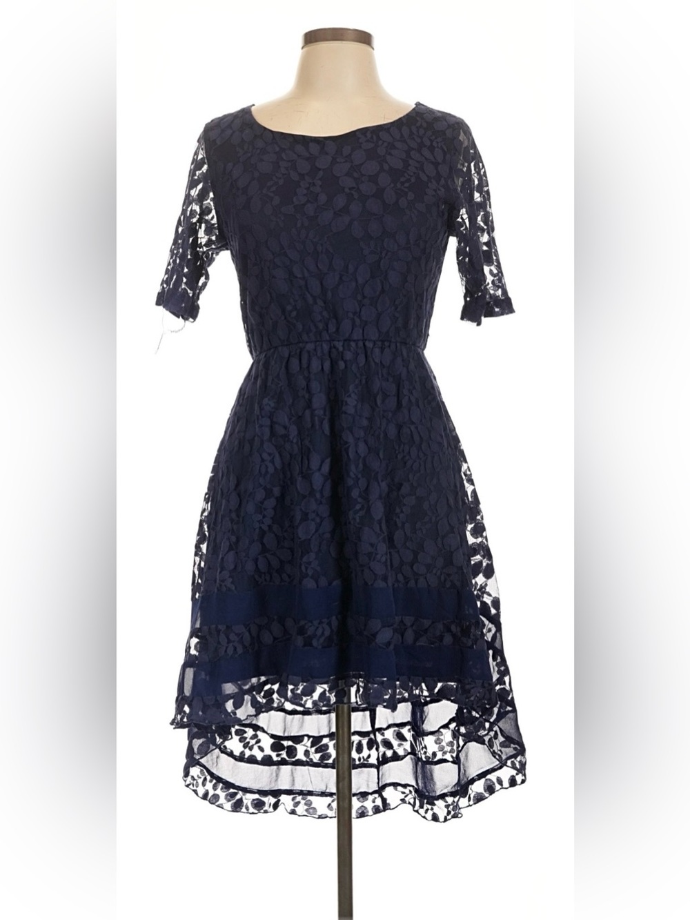 My Michelle Navy Lace Fit-and-Flare Dress